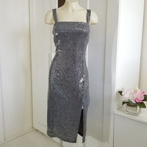 Forever 21 Metallic Silver Midi Formal Dres